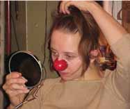 Ariane wearing her just finished clown nose