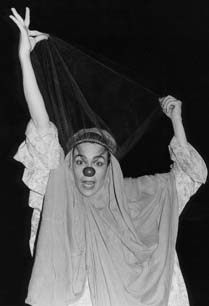 Deborah Kaufman in her leather clown nose performing