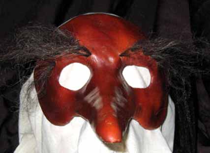 Zanni long nose leather mask with hairy eyebrows