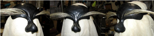 Dottore mask, forehead and nose, black with white horse hair 