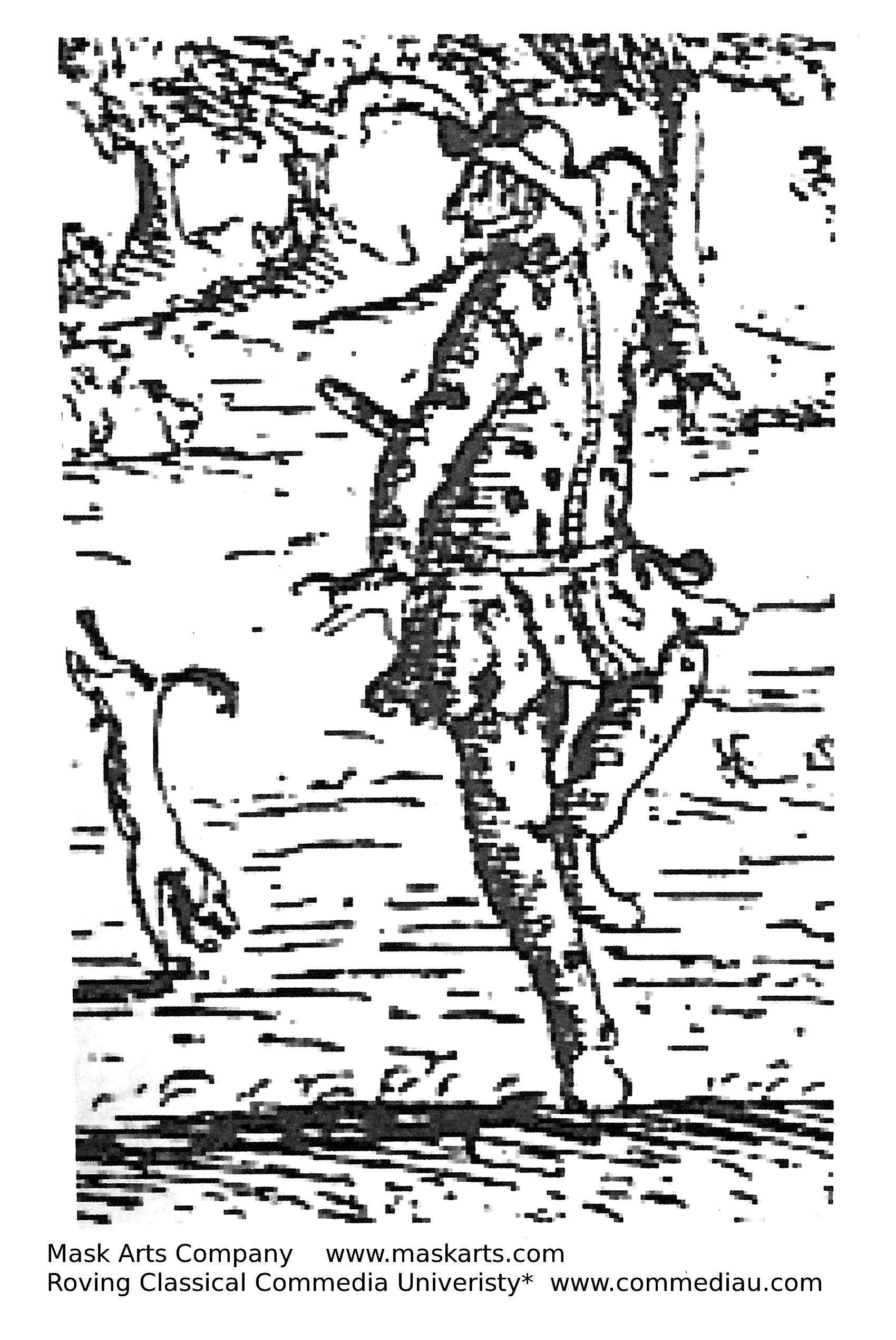 graphic of Arlichenno dancing with a dog walking on its front paws